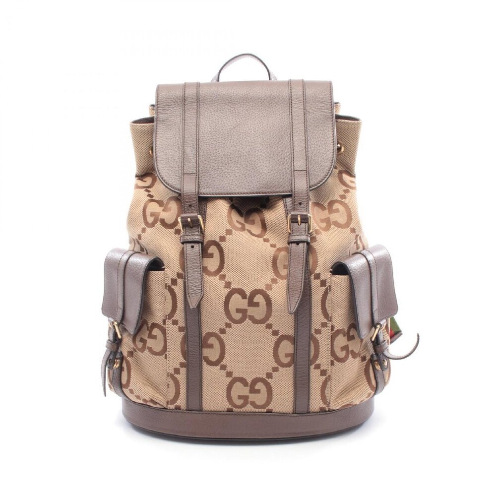 Gucci Jumbo GG Beige Canvas Backpack Rucksack Leather